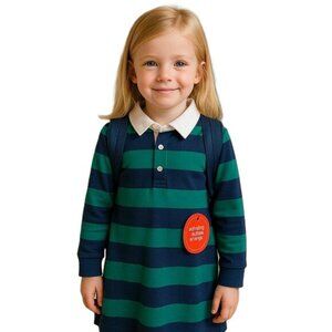 wonder nation Rugby Polo Dress Pullover Blue Green Stripes Long Sleeve XS New